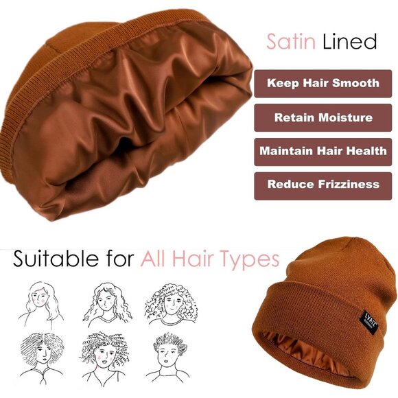 🆕 Women Brown Winter Beanie Hats Unisex Cotton Knitted Cuffed Slouchy Skull Cap - Picture 4 of 7